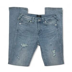 True Religion Billie Mid Rise Straight Leg Light Wash Distressed Jeans Size 28